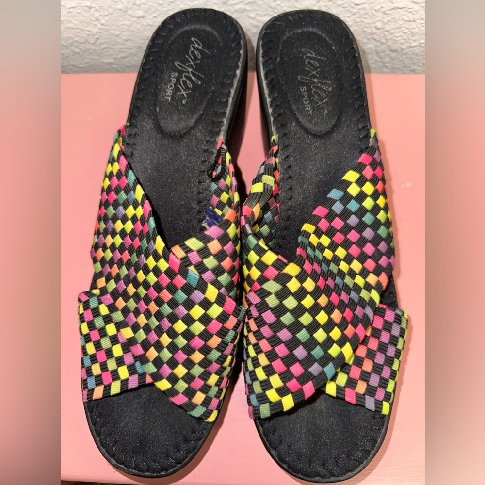 Dexflex Sport Mix Tone Open Toe Size 8 Wedge Comfy Slip-on Women's